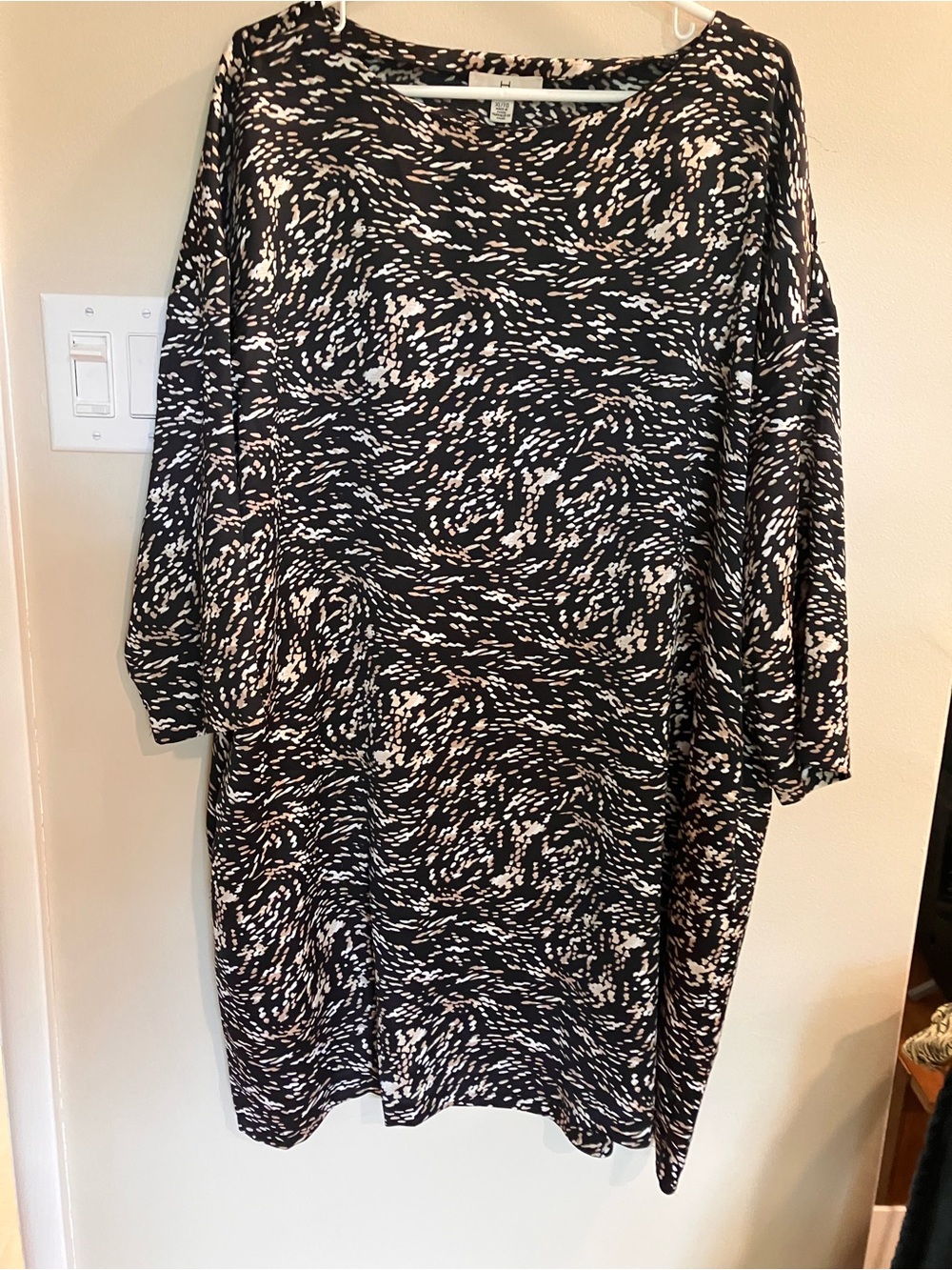 Halston Heritage Black Cream Abstract Print Dress pockets sophisticated boho